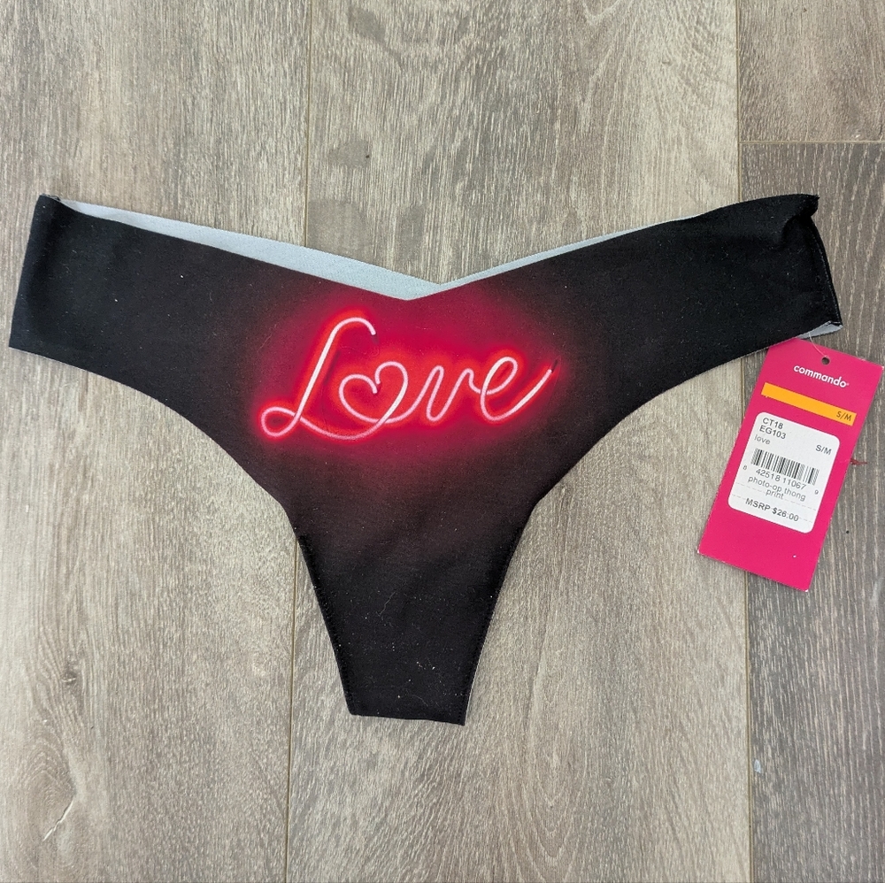 NWT Commando Women's Black Thongs With Print 'Love' - Size S/M
